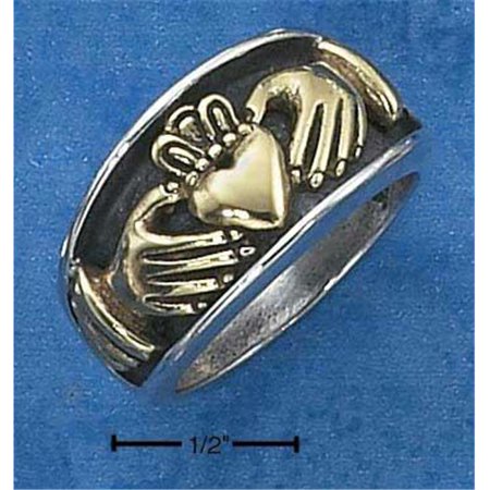 Sterling Silver Mens Bronze Claddagh Heart In Hands Band Ring - Size 14