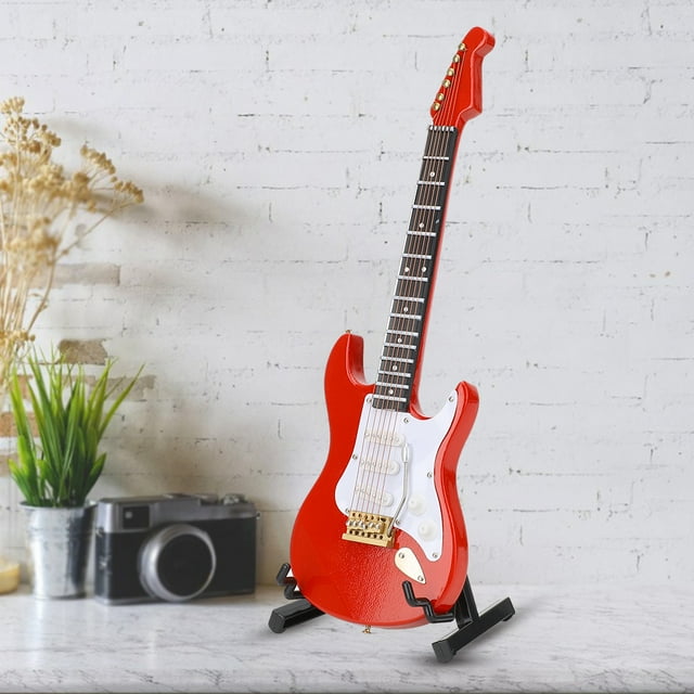 Modelo de guitarra eléctrica, guitarra eléctrica roja en miniatura, artesanías de guitarra, decoración de guitarra, máxima confiabilidad