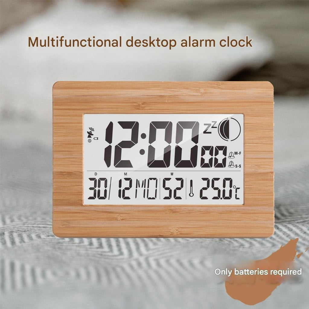 PatungKu Quiet Movement Digital Alarm Clock Battery Operated LCD Screen with Snoozes Function Temperature Display for Bedroom