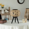thumbnail image 2 of Modern Black, Natural Bamboo Candle Decorative Trellis Design Lantern with Stand, 2 of 7