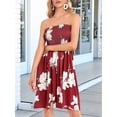 thumbnail image 5 of Summer Dresses for Women Beach Cover Ups Strapless Boho Floral Print Sundress Red M, 5 of 7