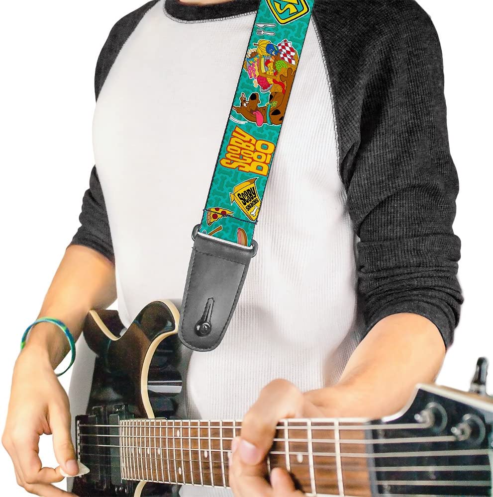 Scooby Doo Guitar Strap, Scooby Doo Snacks Bone Monogram Blues, 2 Inches Wide