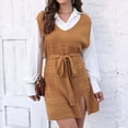 thumbnail image 1 of Puntoco-suéter a la moda para mujer, vestido sin mangas con abertura de encaje para invierno, suéter liso con cuello en V, liquidación de Navidad Puntoco Puntoco-4591, 1 of 4
