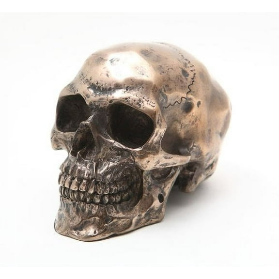 Small Bronze Finishing Skull Head Statue Cold Cast Resin Figurine