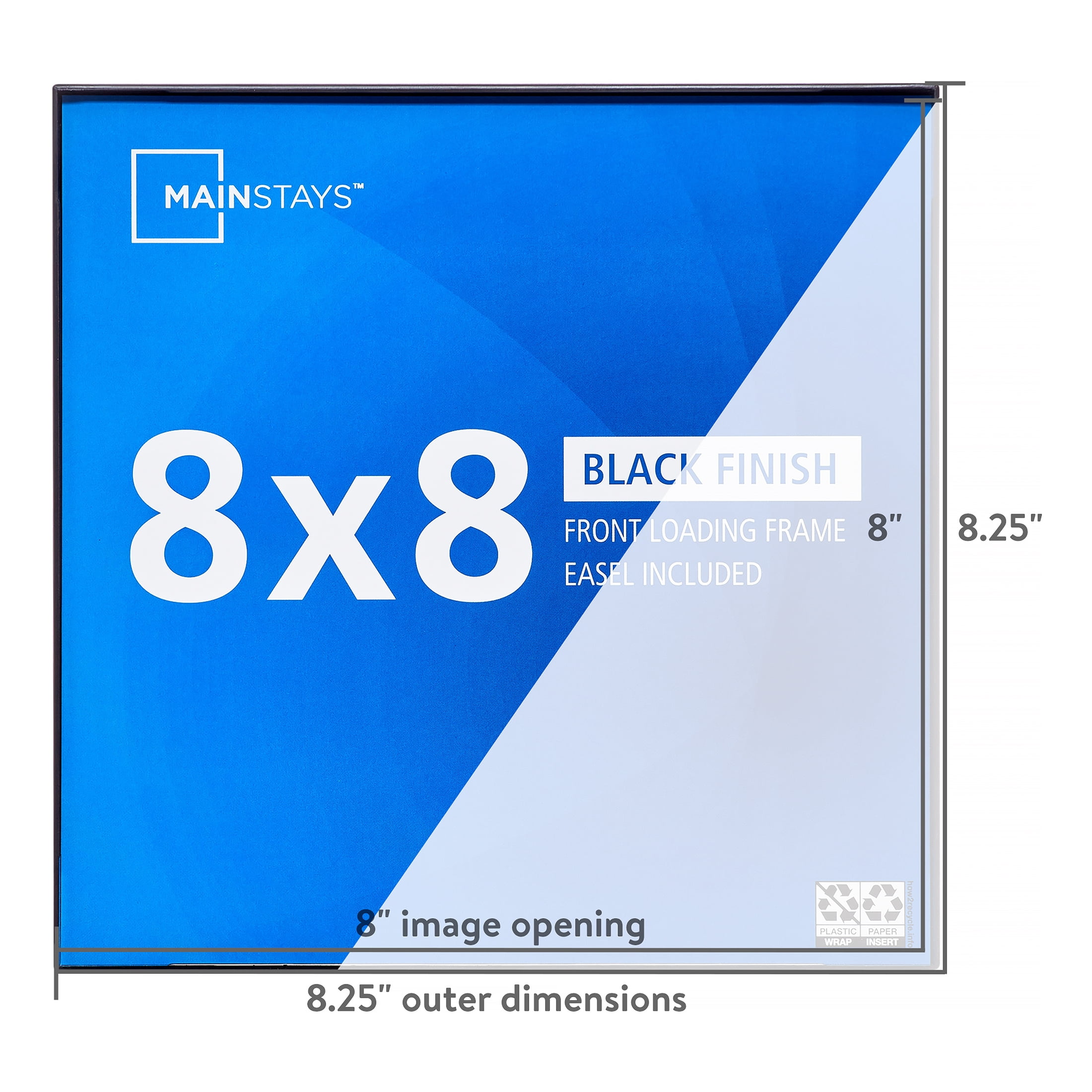 Mainstays 8x8 Front Loading Tabletop Picture Frame, Black