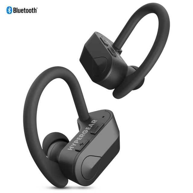 audifonos sport hypergear true wireles earbuds negros hypergear sportx2 Auriculares in-ear inalámbricos negros con ganchos ergonómicos para la oreja, carcasa compacta con botones multifunción y logotipo Hypergear visible, acabado mate y icono Bluetooth en la esquina superior; suelen usarse también para entrenamiento y viajes por su ajuste ligero.