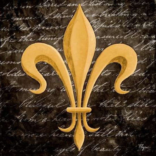 Scripted Gold Fleur de lis II Canvas Art - Vivien Rhyan(24X24)