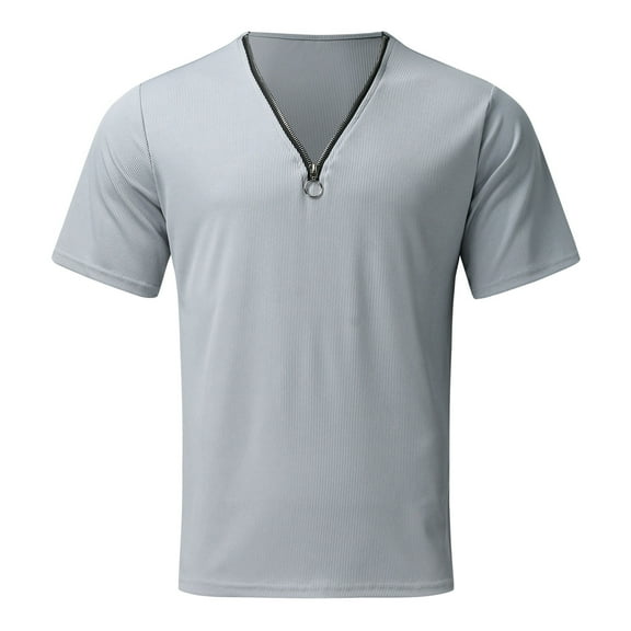 cfhntfmh Mens Quarter Zip Shirts Ribbed Knit Textured Casual Short Sleeve Shirt Lightweight V Neck Golf Tops Classic Tee