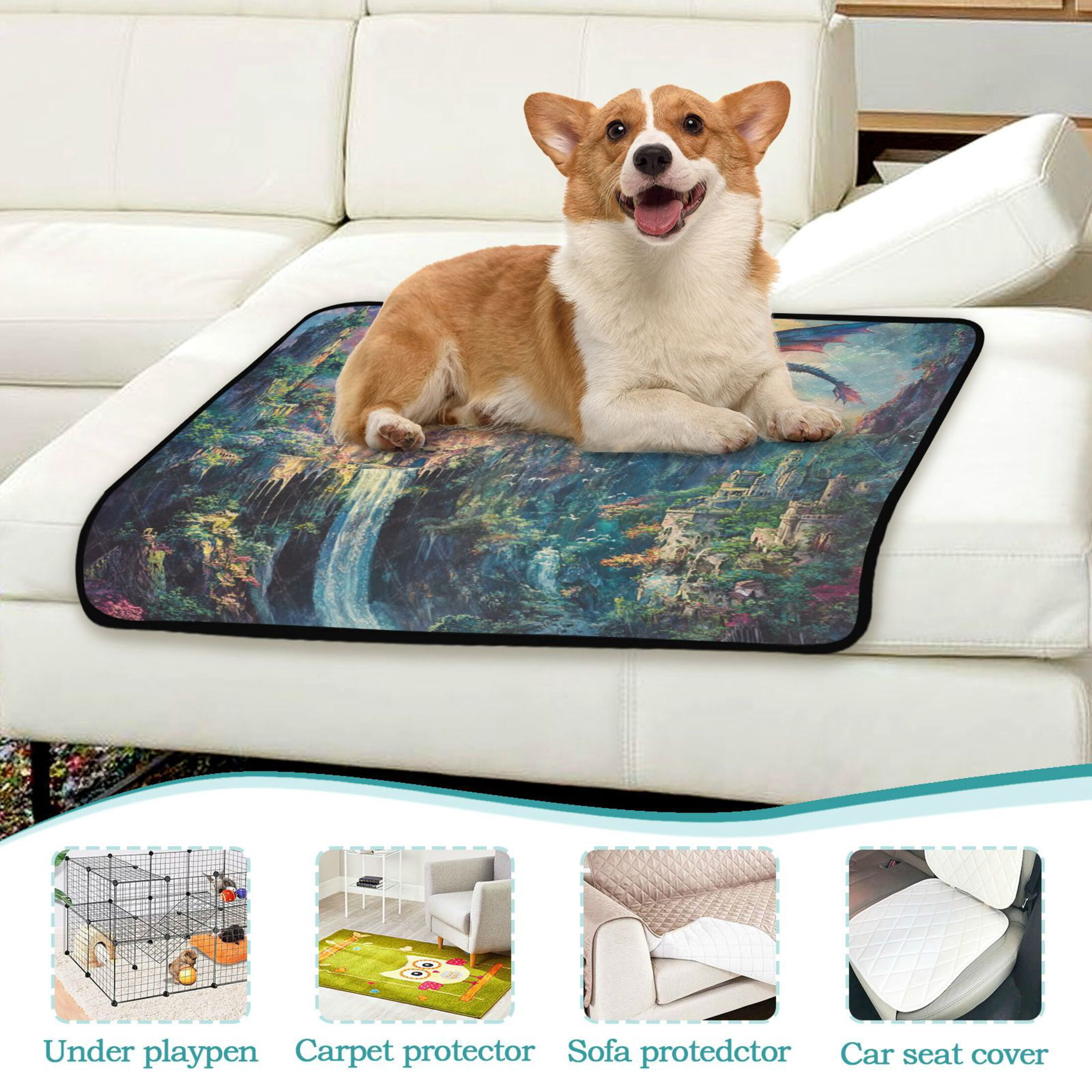 Qxltty Magic Dragon Castle Cat litter Pads Pet Set of 3 Diaper Mats Center Anti-leakage Layer Absorbent Soft and Comfortable