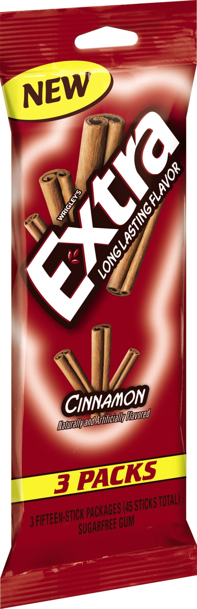 Extra Cinnamon Sugar Free Chewing Gum Bulk Pack - 15 Stick (Pack of 3)