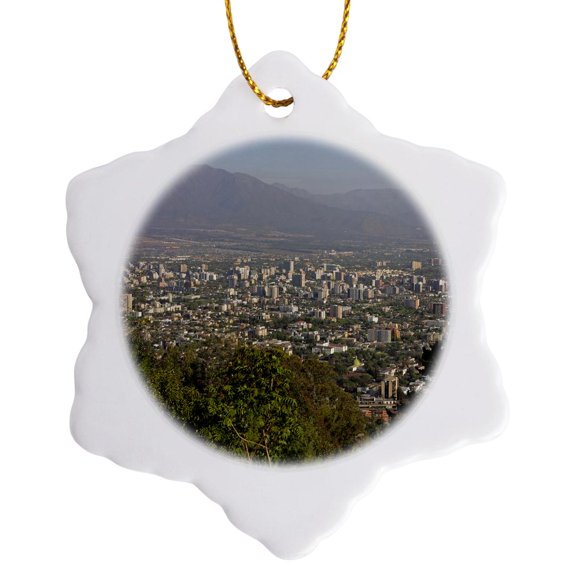 3drose, Chile, Santiago. Santiago from San Cristobal Hill - Sa05 Kwi0023 - Kymri Wilt, 3 inch Snowflake Porcelain Ornament