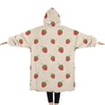 thumbnail image 2 of Oversized Wearable Blanket Hoodie,Red Strawberry Plants Fruit Light Beige Pattern Sherpa Blanket Hoodie with Super Pockets,Super Warm Fuzzy Pullover for Women & Men, 2 of 6