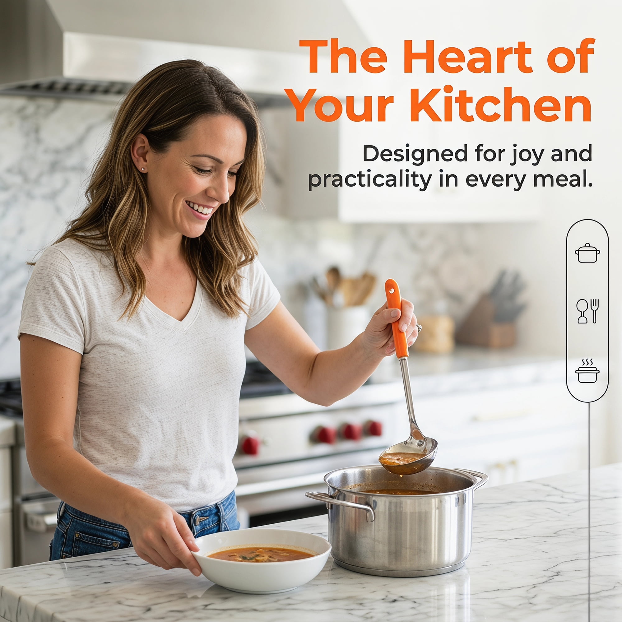 Unique Bargains Color-blocked Kitchen Utensil Set for Home Cooking Orange-Silver B 2pcs