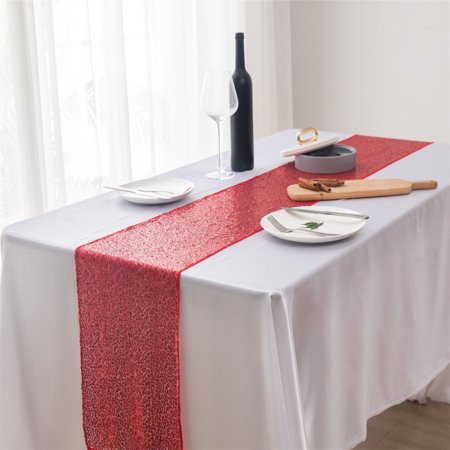 

Tablerunner Sequin Table Runner Wrinkle Free Anti-slip Table Runner For Cabinet Table Party-Red-30*183cm