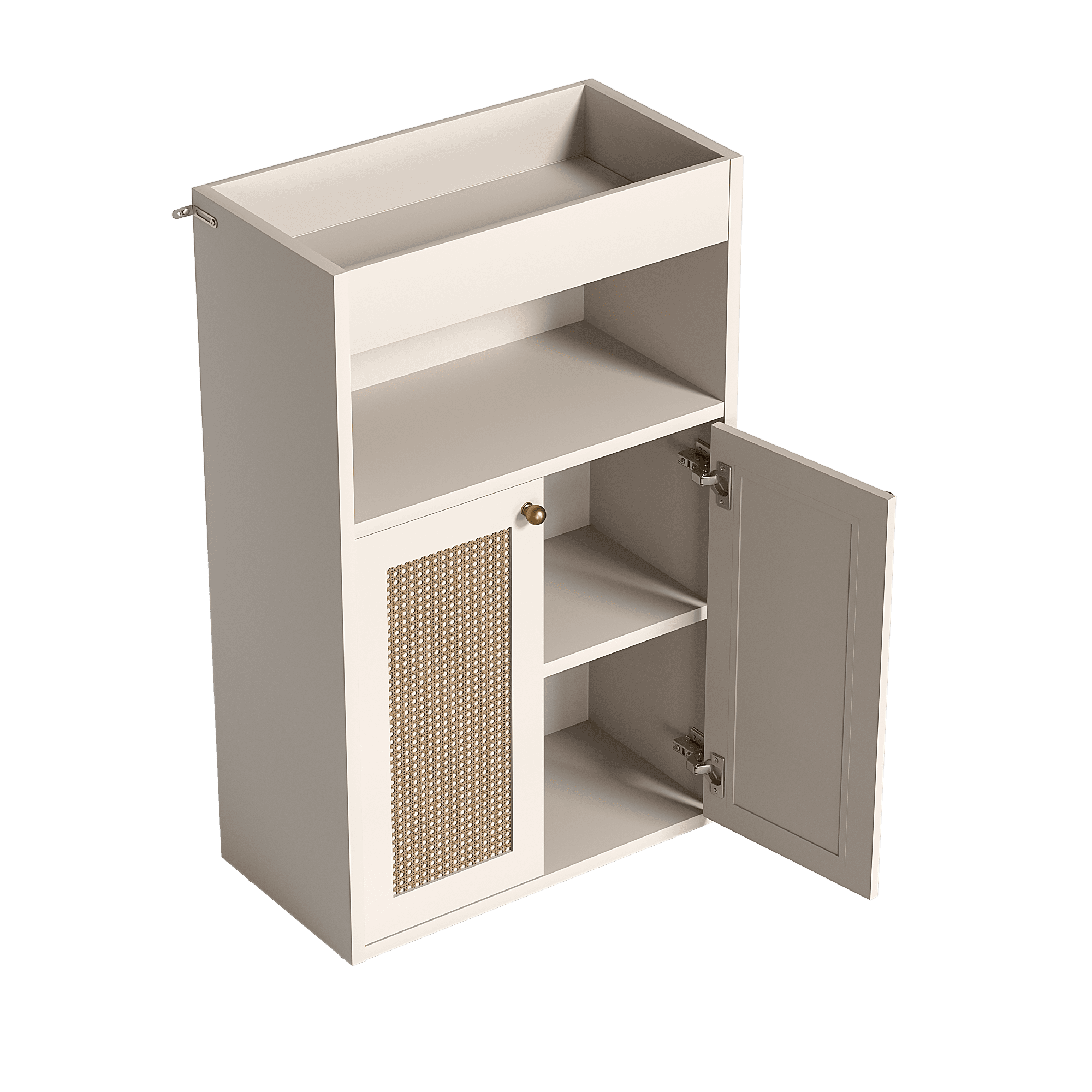 Mintazer Bathroom Floor Storage Cabinet, Freestanding Stroage Shelf Organizer with 2 Rattan Doors, Adjustable Shelf & Open Storage, White
