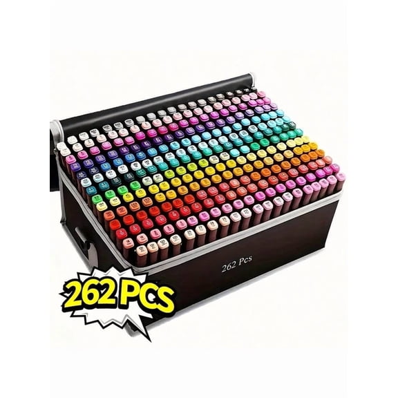 Alcohol Markers 262 Colors Dual Tip Marker Set with Coloring App, Broad Chisel   Fine Tip Permanent Alcohol Pens, Travel Case for Adult Sketching Drawing Manga