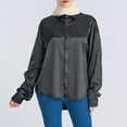 thumbnail image 2 of Besolor Satin Silk Women Button down Shirt Long Sleeve V Neck Oversized Tee Shirts Casual Work Office Blouse Tunic Tops, 2 of 5