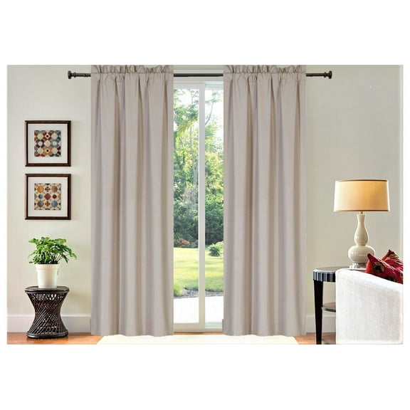 1 PAIR lined thermal blackout window curtain panel treatment drape top rod pocket taupe plain solid color R64 35" X 95" each panel