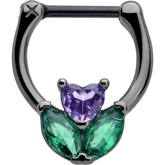 Body Candy 16G 316L Stainless Steel Black Septum Jewelry Purple Love Flower Conch Tragus Cartilage Clicker 8mm