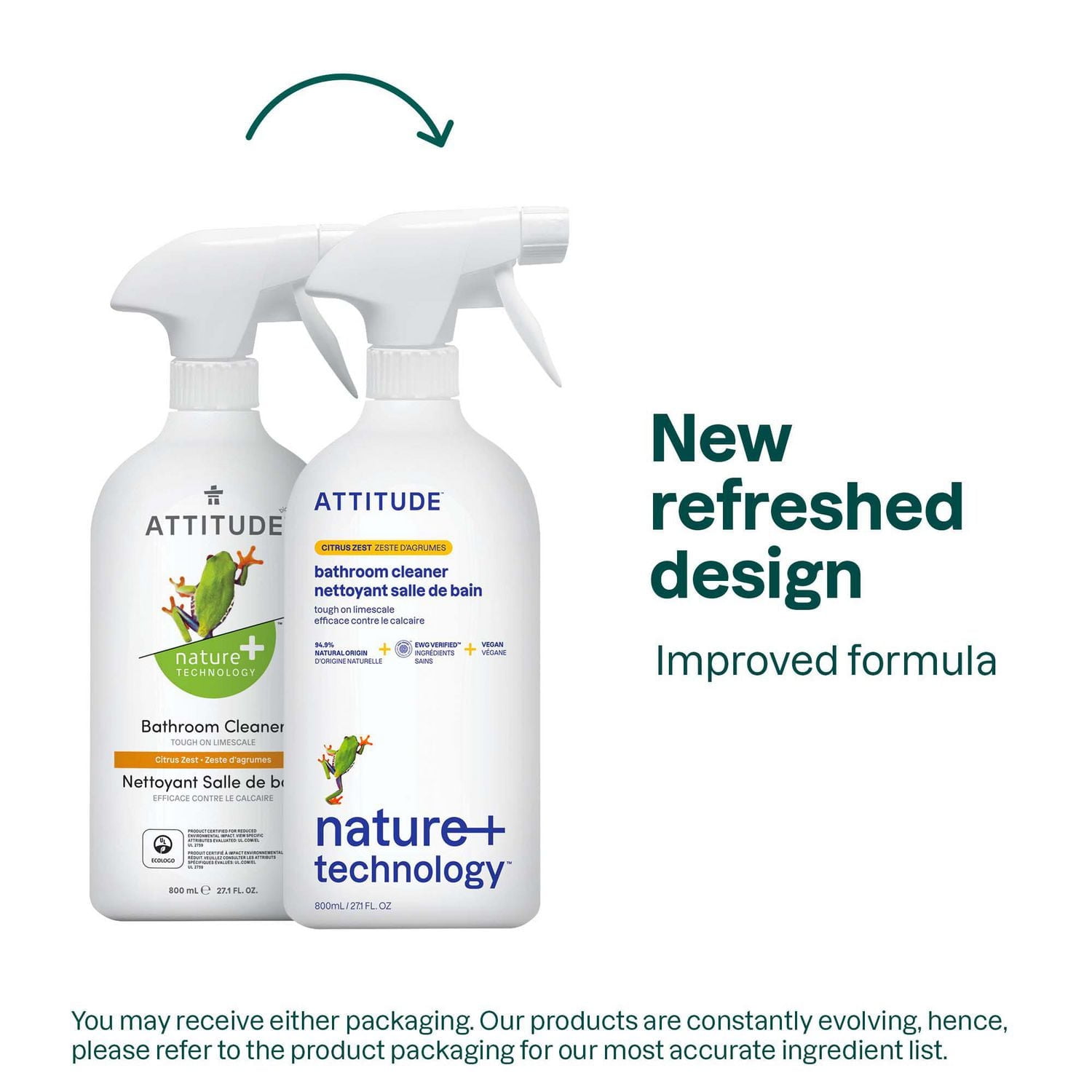ATTITUDE nature+ technology, Bathroom Cleaner, Citrus Zest, 800 mL