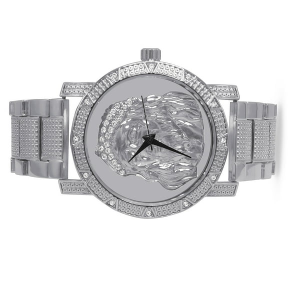 Mens White Gold Tone Joe Rodeo Jojo Lab Diamond 45mm Jesus Face Dial Stainless Steel Back Metal Band Custom Watch