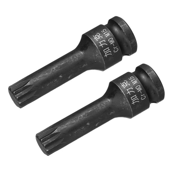 Uxcell 2 Pcs 1/2" Drive x M15(15mm) Impact Triple Square Spline Bit Socket, Metric 3" Length, CR-MO Steel