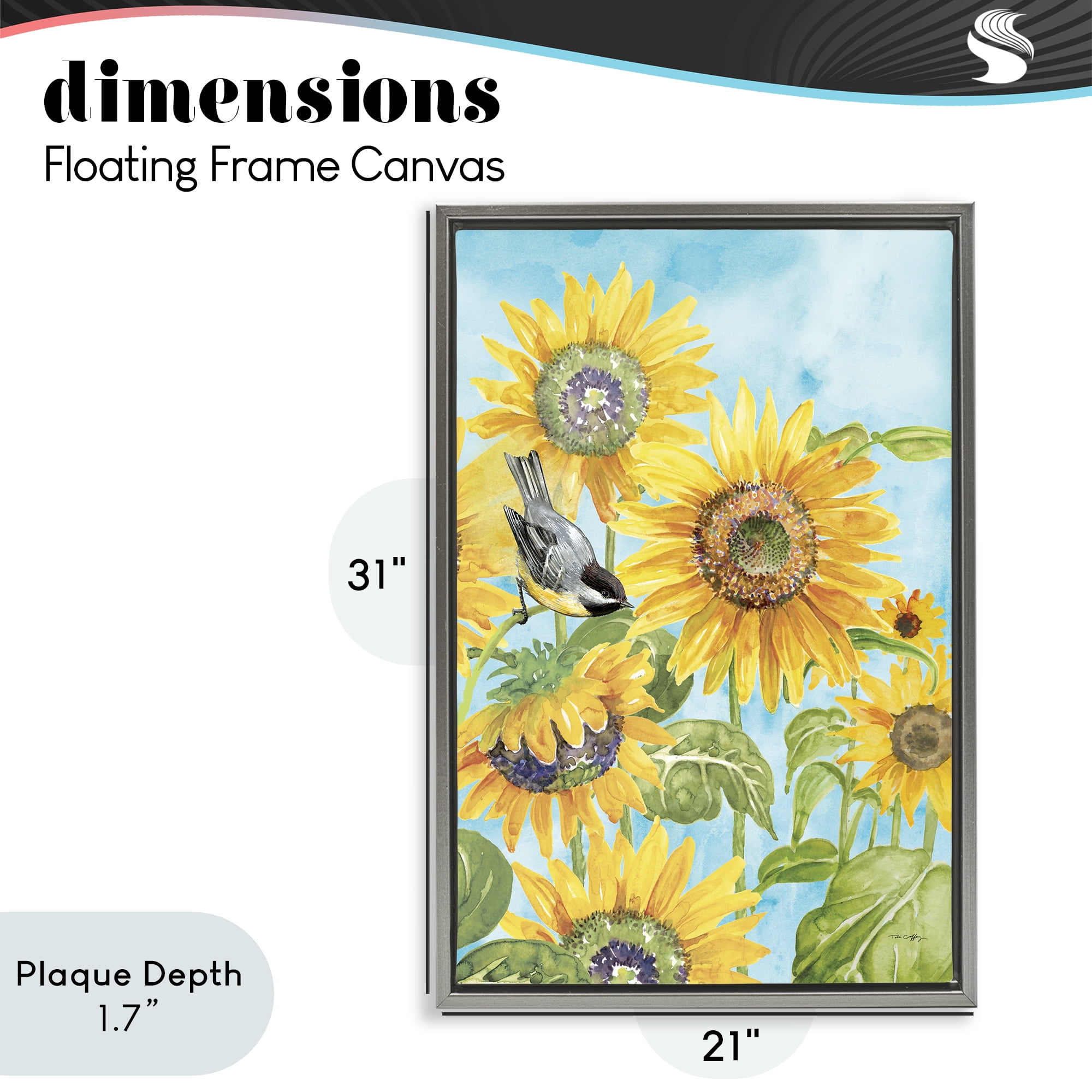 Stupell Industries Sunflower Honey Bird Gray Framed Floater Canvas Wall Art, design by Tim Coffey