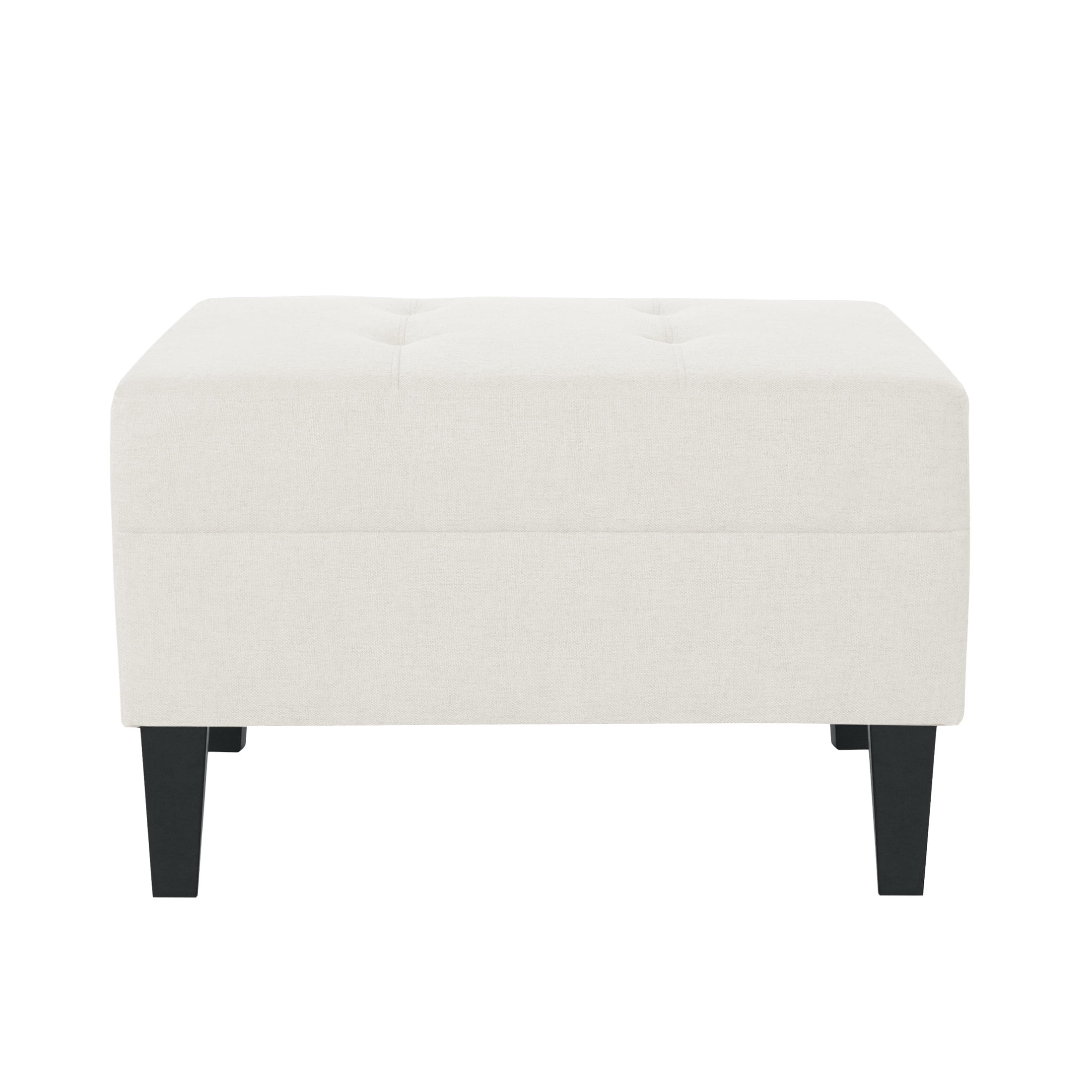 Noble House Kamil Elegant Fabric Ottoman, Plush Cushion, Durable Birch Wood Legs, Cushioned Top for Comfort, Ivory