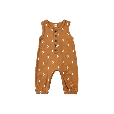 

Calsunbaby Infant Boy Girl Summer Rompers Babies Round Collar Sleeveless Moon Print Jumpsuit