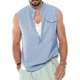thumbnail image 2 of JIANJIA Mens Casual Button Down Shirts Spring Summer Solid Color Stank Sleeveless Tops Daily-Wear,Blue,XXL, 2 of 4