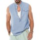 thumbnail image 5 of Camisas s Para Hombre Interior Hombres Primavera Verano Top Camisa Algodón Lino Color Camisa casual Sin mangas Botón Camisas Tops Blusa (Blue, XL), 5 of 5