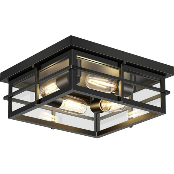 4-Light Flush Mount Ceiling Light with Clear Glass Light Fixtures for Bathroom, Covered Patio, Balcony, Foyer