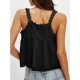 thumbnail image 4 of Women Lace Trim Tank Tops Y2k Tie Front Semi Sheer Crop Vest Cute Sleeveless Scoop Neck Flowy Shirt Black S, 4 of 5