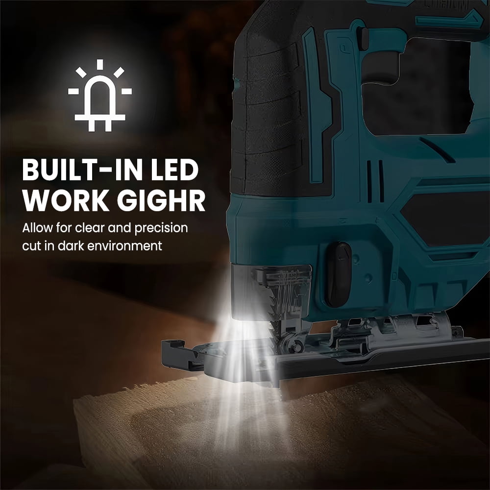 Cordless Jig Saw 21V, Electric Jigsaw Tool with tow 10× 1300mAh Batteries, 2700RPM Variable Speed for Wood Cutting, 0°-45° Bevel Cuts, LED Light, 3 Orbital Settings for Straight/Curve/Circle Cutting