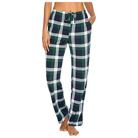 

Womens Casual Comfortable Plaid Prints Pajamas Wide Leg Pants Long Yoga Pants