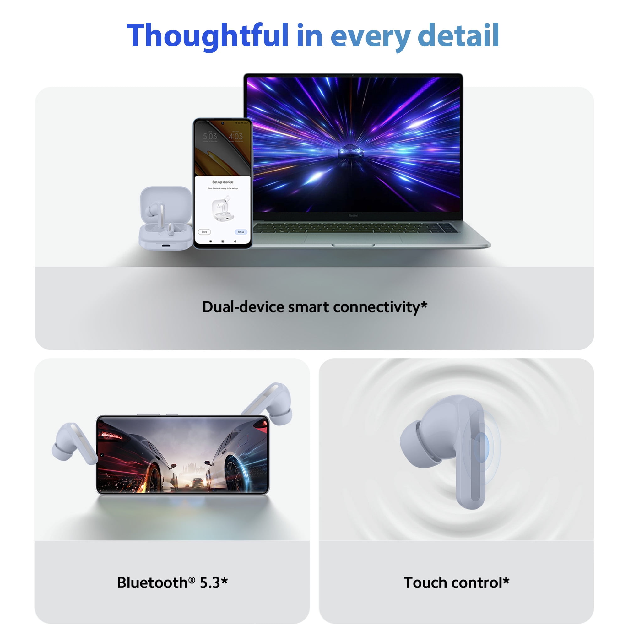 Xiaomi Redmi Buds 5 Sports Noise Canceling Bluetooth In-Ear Earbud with Charging Case, Blue