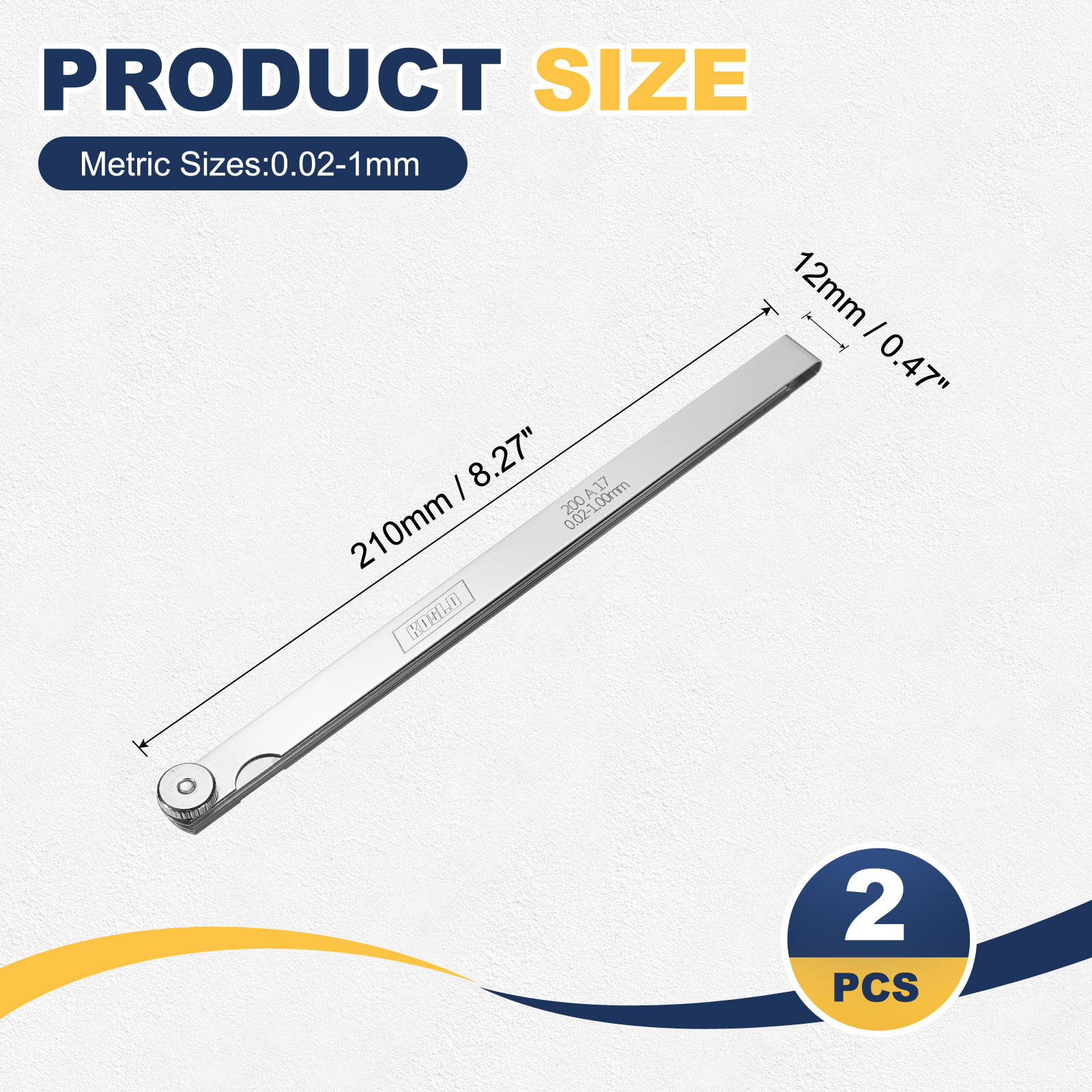 Uxcell 2pcs Metric Thickness Feeler Gauge 0.02-1mm 17 Blades 7.87" Oval Feeler Gauge Set 3CR13 Stainless Steel Gap Measuring Tool for Repair Valve Guitar Spark Plug