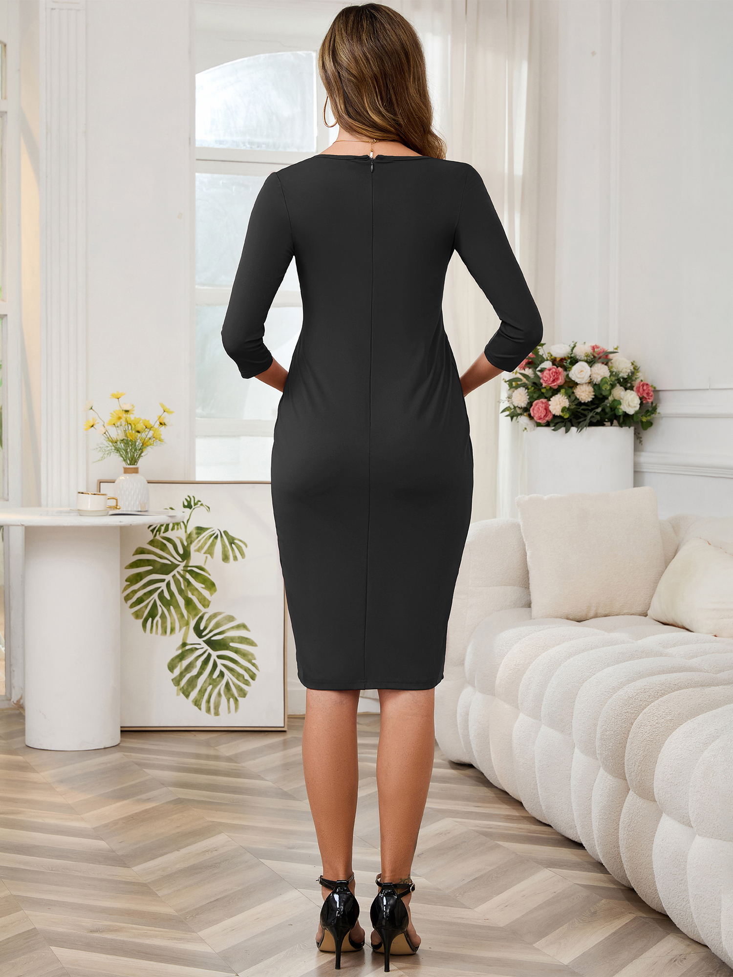 DARING DIVA Women's A-line 3/4 Sleeves Front Pleated Maternity Dresses XXL Black