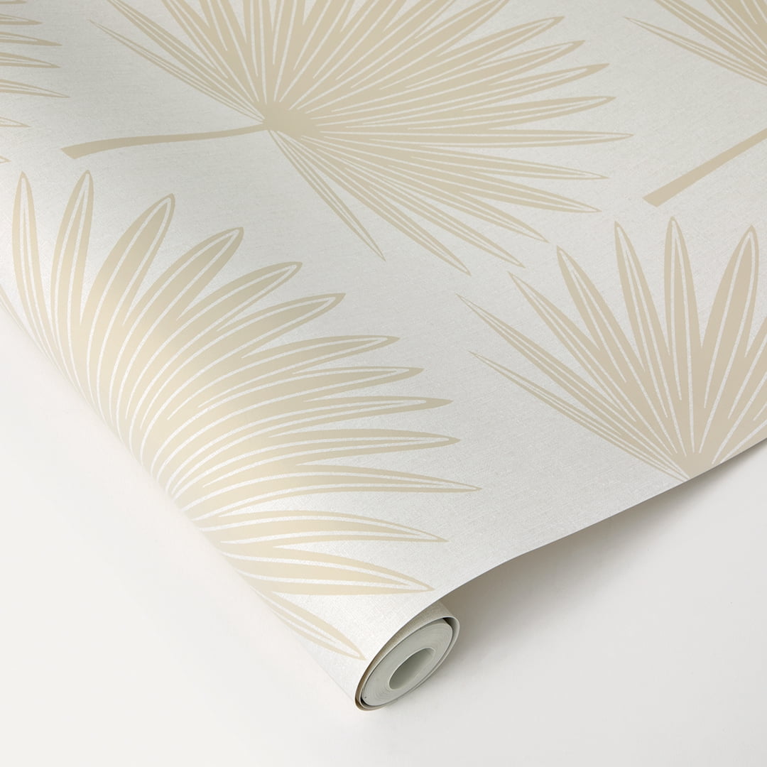 Stamped Palm Beige and Off-White Peel and Stick Wallpaper, 20.5" x 16.5'