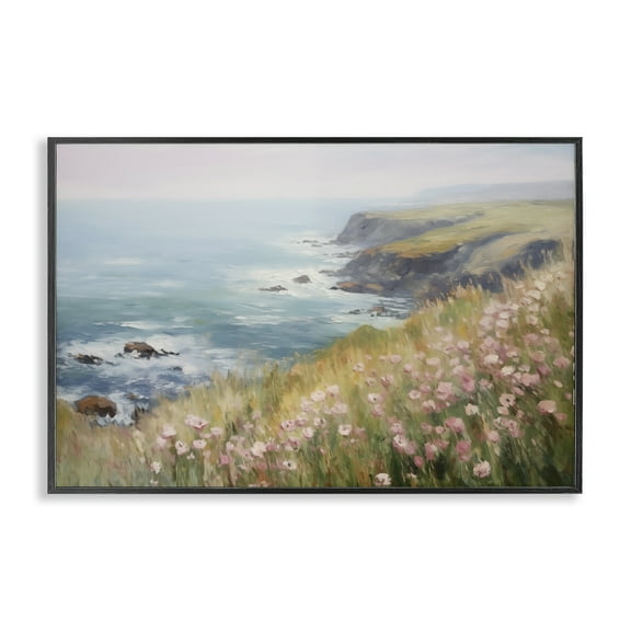 Stupell Industries Pink Wildflower View Landscape & Nature Painting Black Framed Art Print Wall Art, 18 x 12