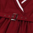 thumbnail image 5 of BadyminCSL Women's Fashion Mid-Sleeve V-Neck Vintage Elegant Solid Belt Party Swing Dress, 5 of 8