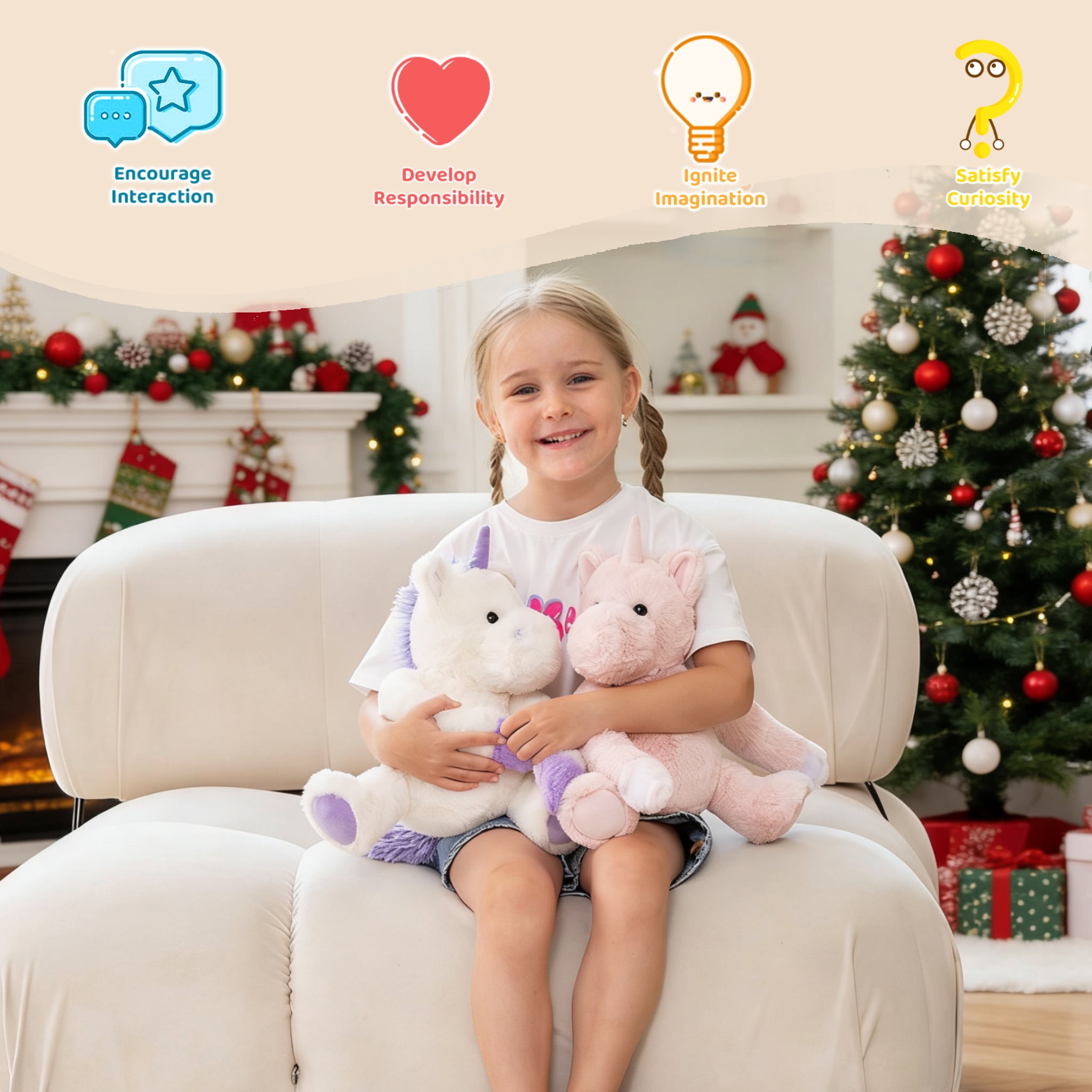 MorisMos Heatable & Coolable Unicorn Stuffed Animals Set,Weighted Microwavable/Freezable Cuddly Stuffed Unicorn Pair,Long-Arms Hugging Unicorn Plush Toys