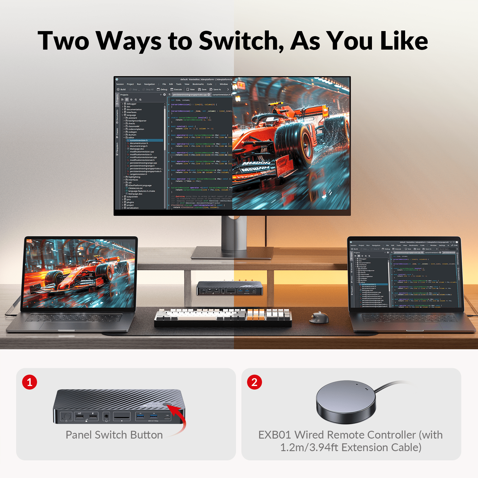 AV Access Docking Station KVM Switch 2 Monitors 2 Laptops, 4K KVM Switch Dual Monitor, 100W PD for Each PC, 1G Ethernet, EDID Emulation, Ideal for Home Office & Gaming(KD-E20)
