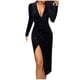 thumbnail image 5 of Vestido de fiesta asimétrico de manga larga y cuello en V profundo para mujer - Tejido transpirable de poliéster, color liso, elegante ropa de noche, 5 of 8