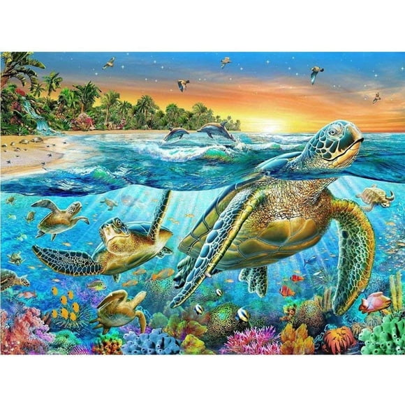DIY 5D Sea Turtle Diamond Painting Kits for Adults Full Drill Round Ocean Diamond Art Kits for Kids Diamond Painting Animals Gem Painting Picture Arts Craft for Home Wall Art Decor 30x40cm