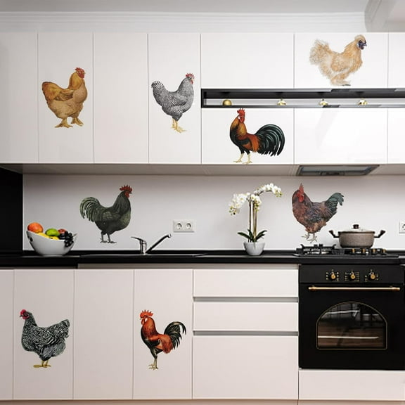 8 Pcs Roosters Hens Wall Stickers Removable Vinyl Peel and Stick Wall Decals
