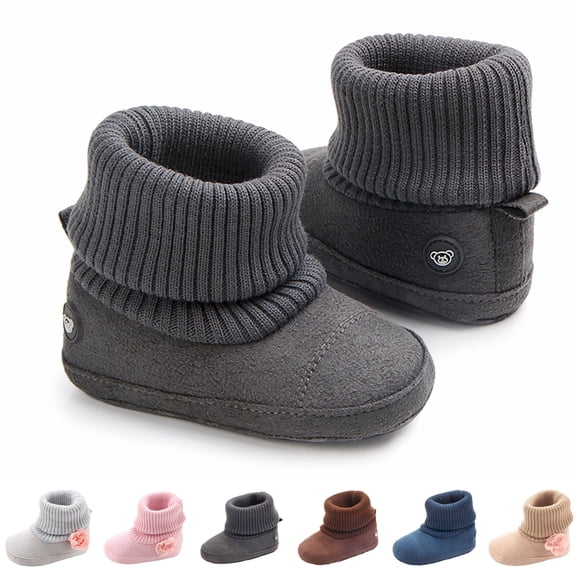 Dakaela 0-18M Baby Booties Newborn Infant Knit Sock Shoes Toddler Boys Girls Winter Warm Unisex First Walkers Ankle Crib Slippers Beige