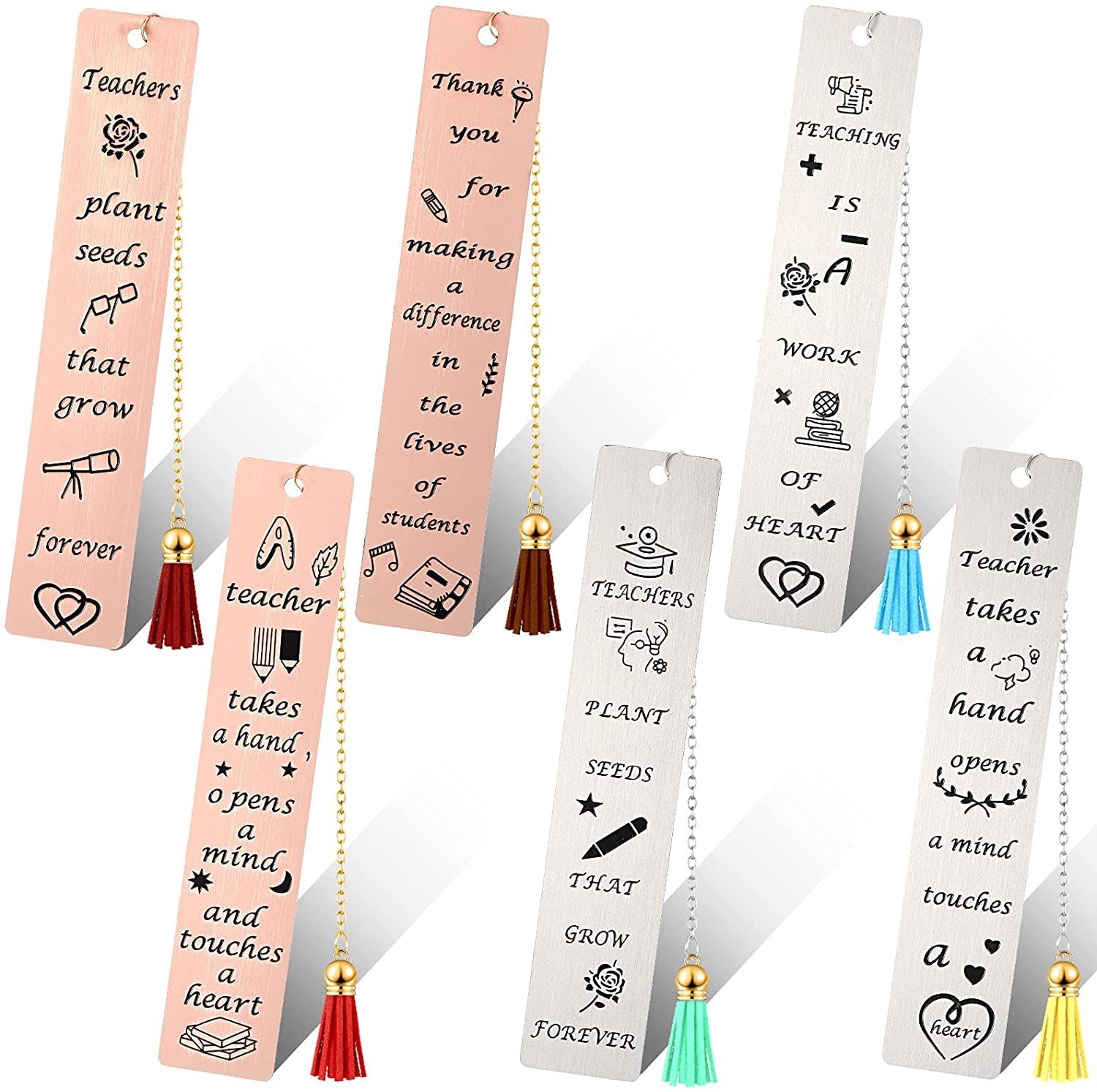 6 Pieces Metal Teacher Bookmark Teachers Appreciation Bookmark Thank ...