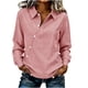 thumbnail image 1 of Camiseta de Solapa de Rayas Sueltas de Manga Larga de las Mujeres con Botón de Cuerda Elástica, Malla Estilo Superior, 1 of 8
