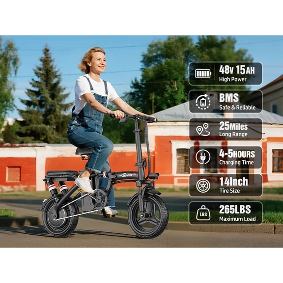 Electric Bike for Adults,14" Folding Adult E Bike with 1000W Peak Motor,20 mph,25 Miles Range, 8-Point Suspension & Disc Brake,Commuter Electric Bicycle